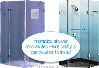 frameless shower screens are more costly & complicated to install
