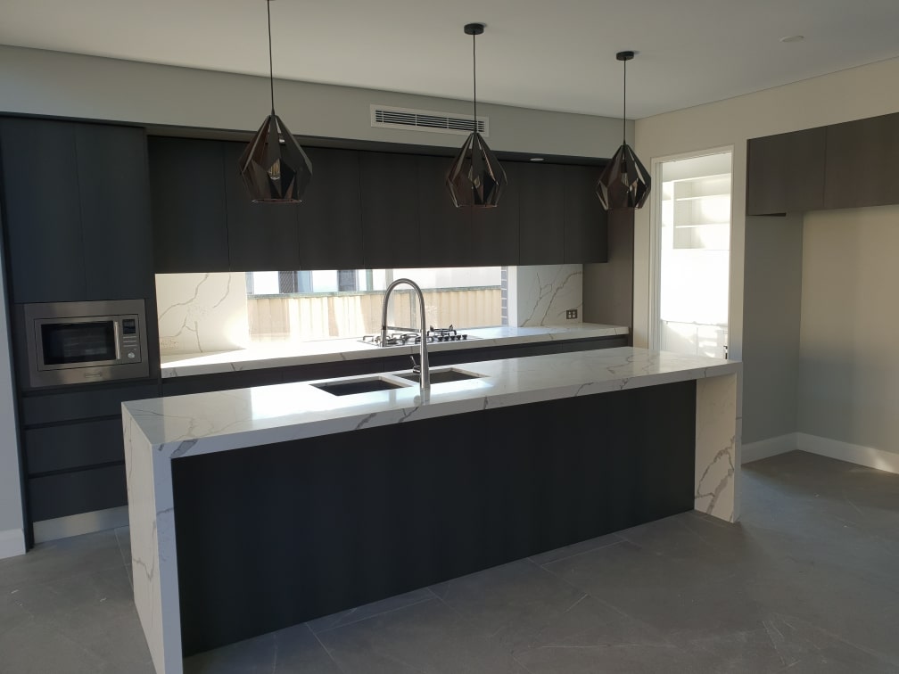 Black and White kitchen with Grey Walls