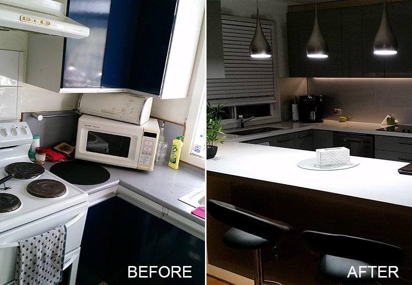 Custom kitchen before and after