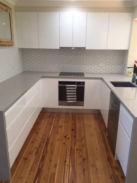 small grey and white kitchen