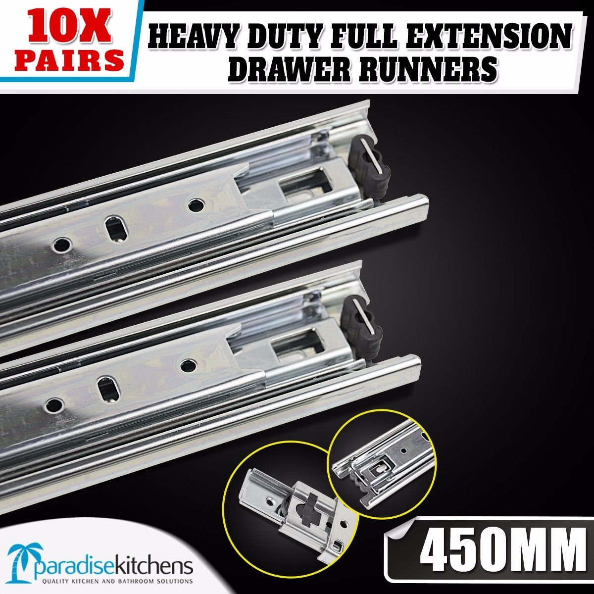Buy 10 x drawer runners kitchen slides 450mm Online
