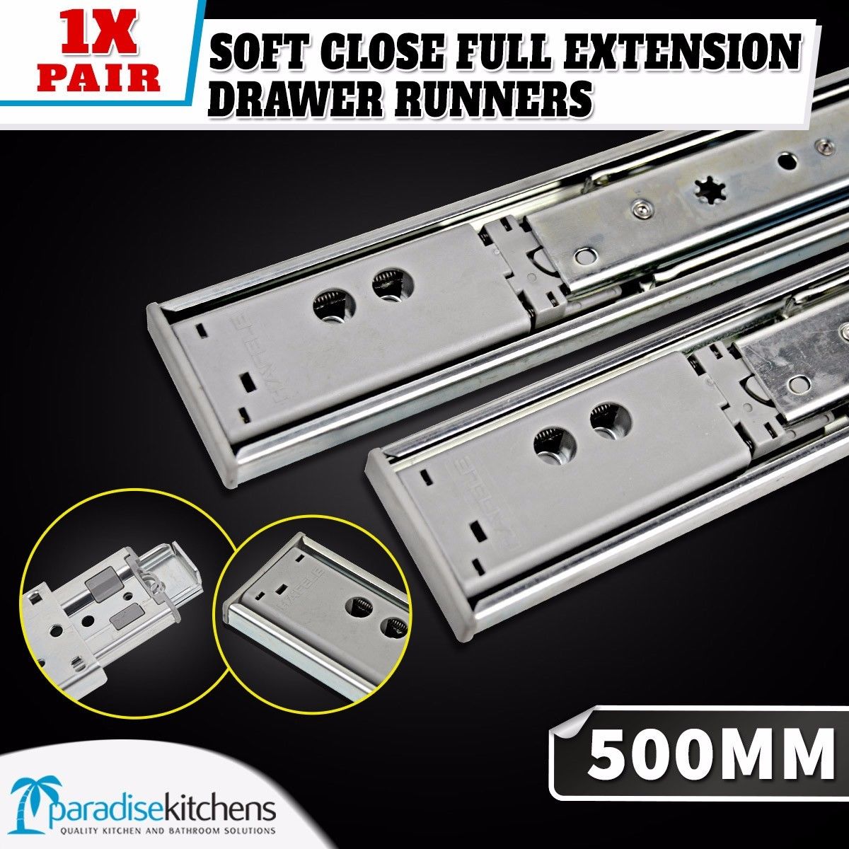 Buy 1 x Soft close drawer runners drawer runners 500mm Online